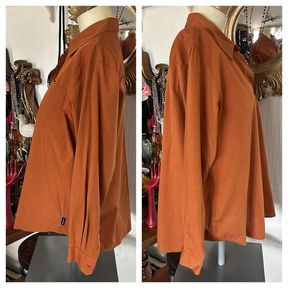 Rust Stretch Button-Up Collared Shirt - image 3